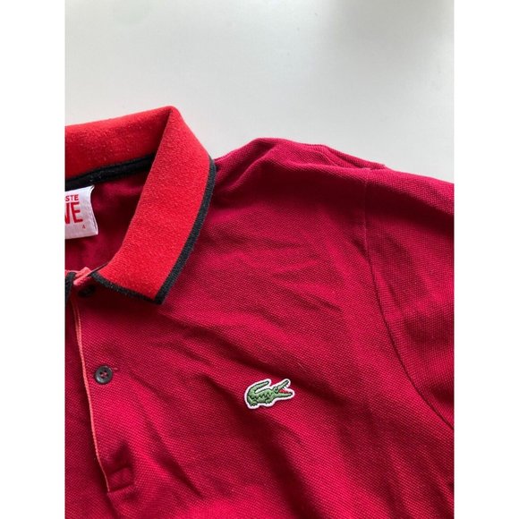 Men's LACOSTE LIVE F8329 Red Coral Logo Cotton Pique Knit Polo, Size 4 / M - Picture 6 of 13
